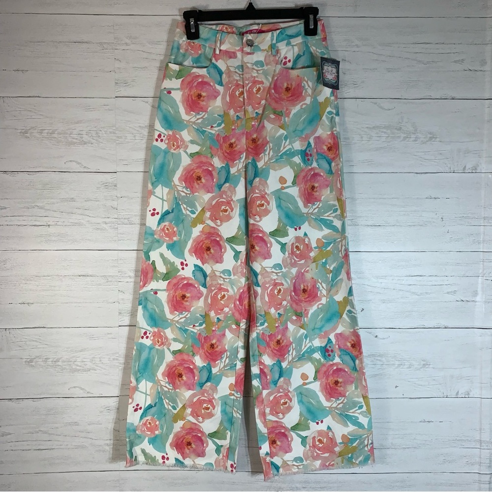 Elsie Fred mizz floral print flare denim jeans size XS